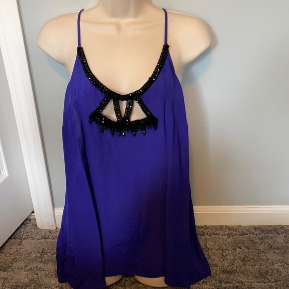 Dressy sequin neckline swing racerback top tank L - Picture 1 of 9